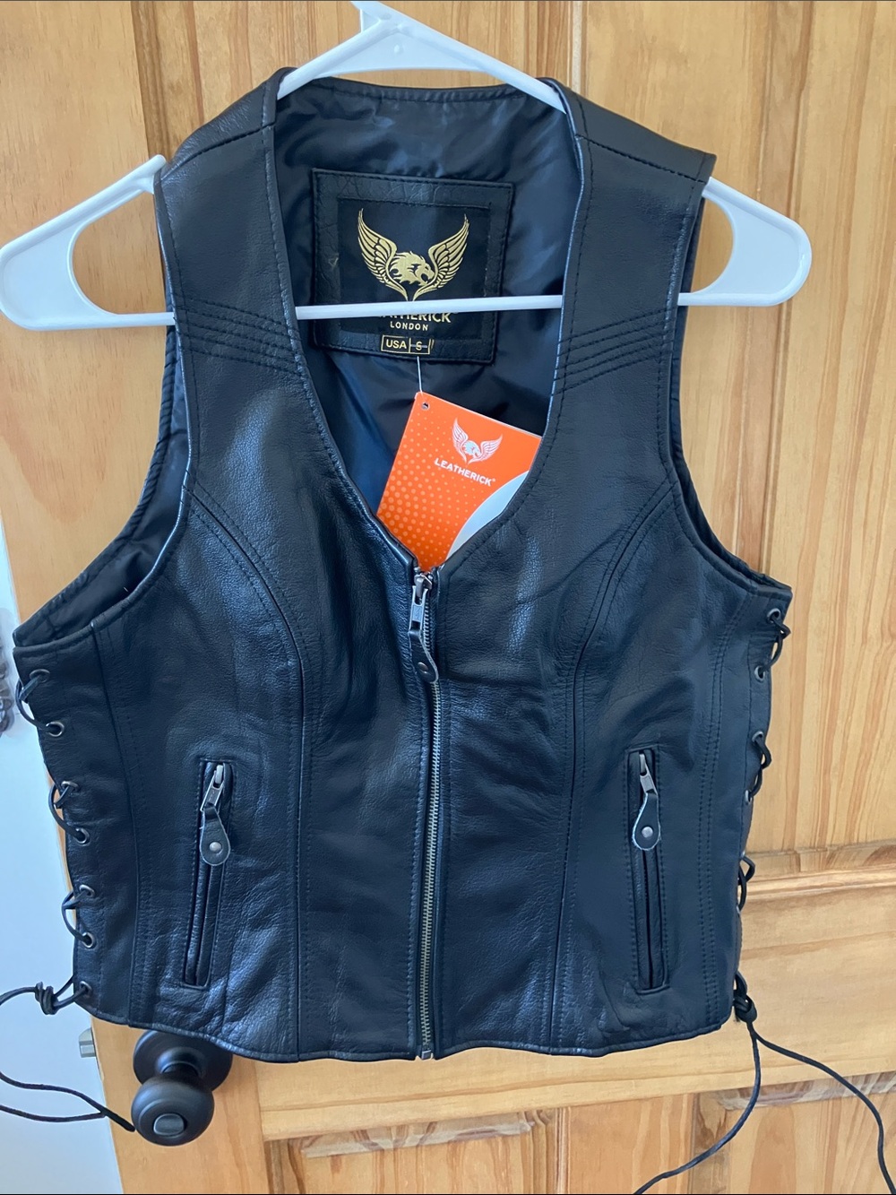 Leatherock Women's Black Leather Lace-Up Biker Vest
